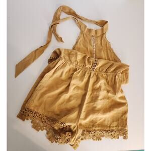 FOREVER 21 Mustard Color Romper with Crochet Embellishments Size Small